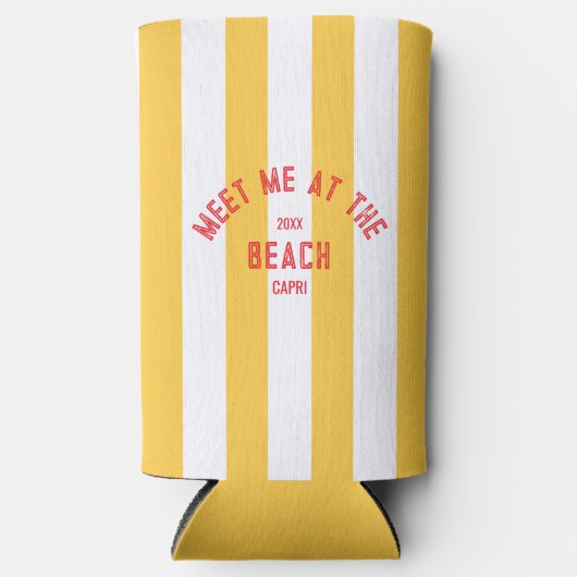 Rood Ontmoet Mij Op Het Strand Geel Cabana Stripe Seltzer Blikjeskoeler (Voorkant)
