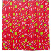 Rood ontwerp met roze groene vierkanten en wereldb douchegordijn (Voorkant)