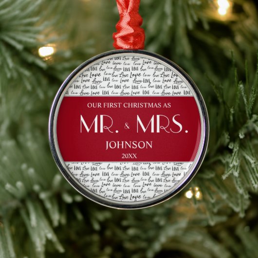 Rood onze eerste kerstman en Mrs Custom Pas getrou Metalen Ornament (Boom)