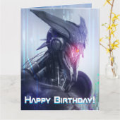 Rood-oog: Menacing Sci-Fi Dystopian Assasin Droid Kaart (Gele Bloem)