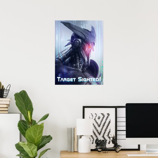 Rood-oog: Menacing Sci-Fi Dystopian Assasin Droid Poster (Thuiskantoor)