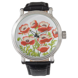 Rood Oosters Poppy Bloemen Horloge