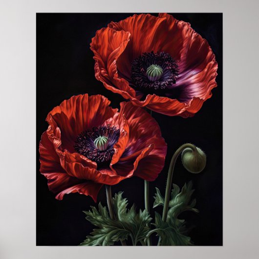 Rood Oosters Poppy Flowers Art Print Poster (Voorkant)