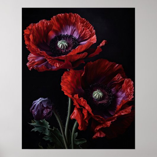 Rood Oosters Poppy Flowers Art Print Poster (Voorkant)