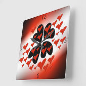 Rood op Black Hearts Square Wall klok (Hoek)