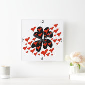 Rood op Black Hearts Square Wall klok (Huis)