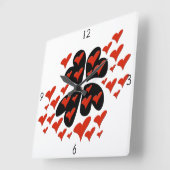 Rood op Black Hearts Square Wall klok (Hoek)