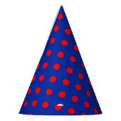 Rood op blauwe stippen patroonontwerp  feesthoedjes (Links)