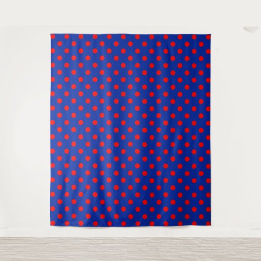 Rood op blauwe stippen patroonontwerp wandkleed (Voorkant)