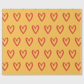 Rood op gele handgetekende harten cadeaupapier (Vlak)