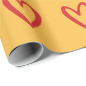 Rood op gele handgetekende harten cadeaupapier (Rol Hoek)