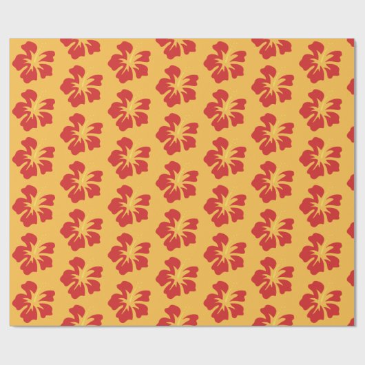 Rood op Gele Hibiscus Cadeaupapier (Vlak)