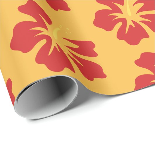 Rood op Gele Hibiscus Cadeaupapier (Rol Hoek)