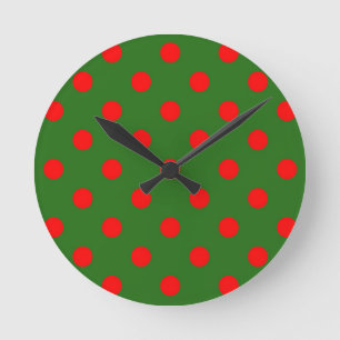 Rood op groen polka stippen patroonontwerp ronde klok