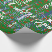 Rood op groene sneeuwvlokken voor iedereen cadeaupapier (Hoek)