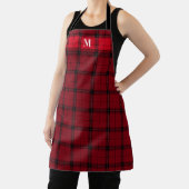 Rood op Red Plaid Kerstmis monogram Gepersonalisee Schort (Insitu)