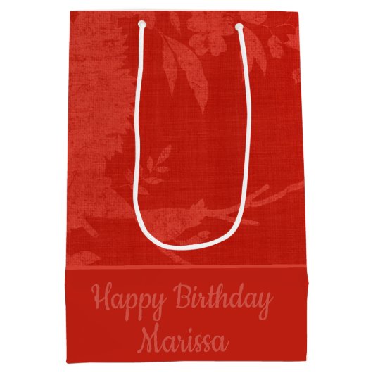  Rood op Rode Bloemenachtergrond Medium Cadeauzakje (Achterkant)