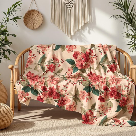 Rood op roze Hibiscus Bloemen Fleece Deken