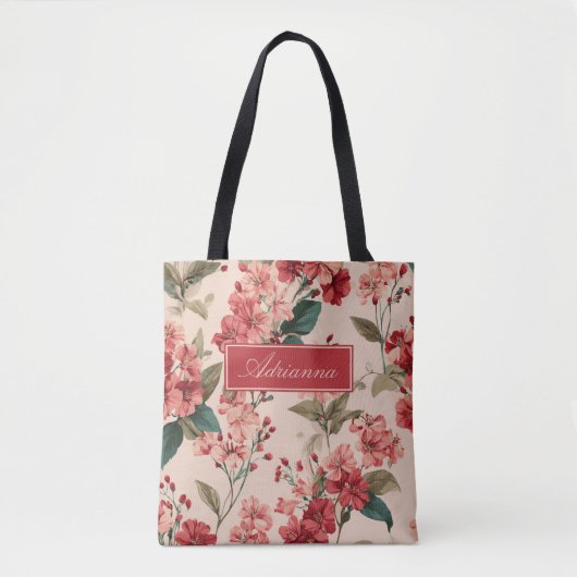 Rood op roze Hibiscus Bloemen Tote Bag (Voorkant)