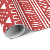 Rood op White African MudCloth Geïnspireerd Cadeaupapier (Rol Hoek)