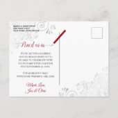 Rood op White Lacy Zilveren Bruiloft Save the Date Aankondigingskaart (Achterkant)