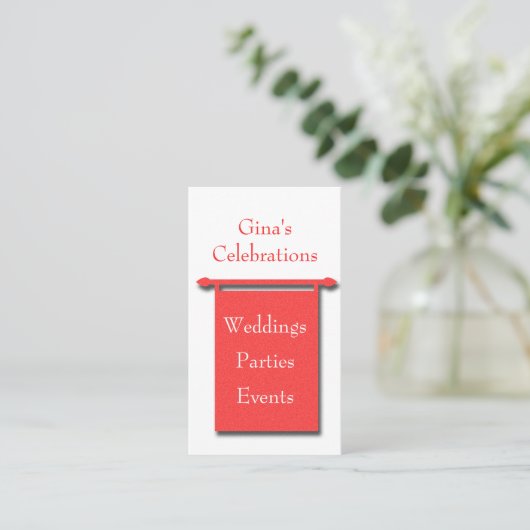 Rood op wit banner party planner Visitekaartje (Staand voorkant)