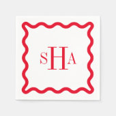 Rood op wit drie letter monogram golvend vierkant servet (Voorkant)