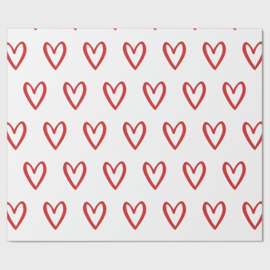Rood op wit handgetekende harten cadeaupapier (Vlak)