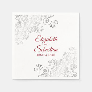 Rood op wit met zilveren franjes elegante bruiloft servet