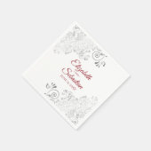 Rood op wit met zilveren franjes elegante bruiloft servet (Hoek)