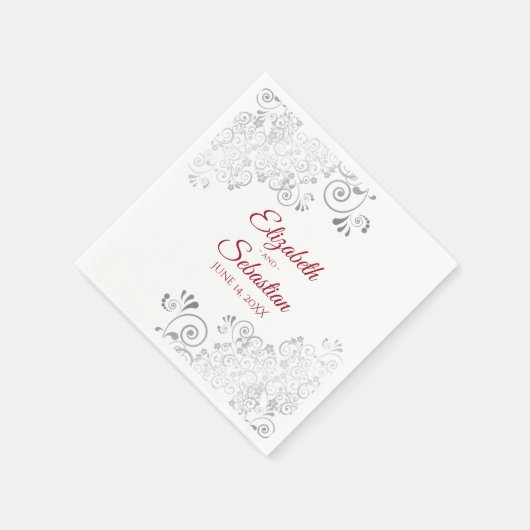 Rood op wit met zilveren franjes elegante bruiloft servet (Hoek)