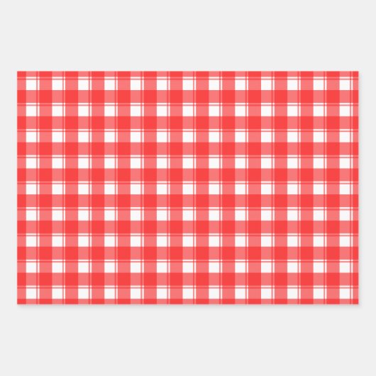Rood op Wit Retro Plaid Patroon Inpakpapier Vel (Voorkant 3)