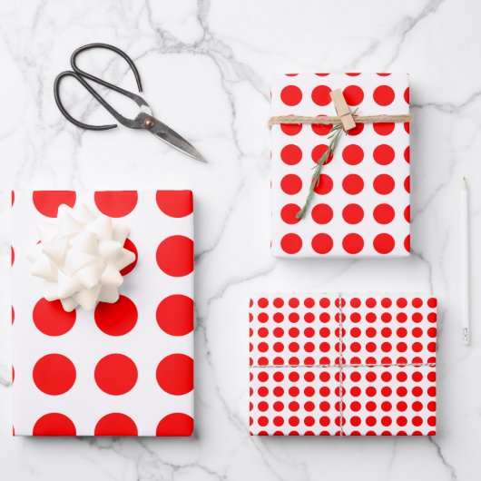 Rood op Wit Verschillende Grootte Horizontale Polk Inpakpapier Vel (Voorkant)