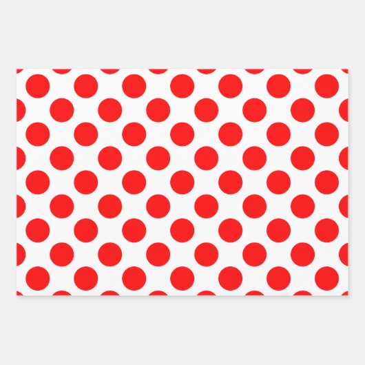 Rood op Wit Verschillende Maten Polka Dots Inpakpapier Vel (Voorkant)