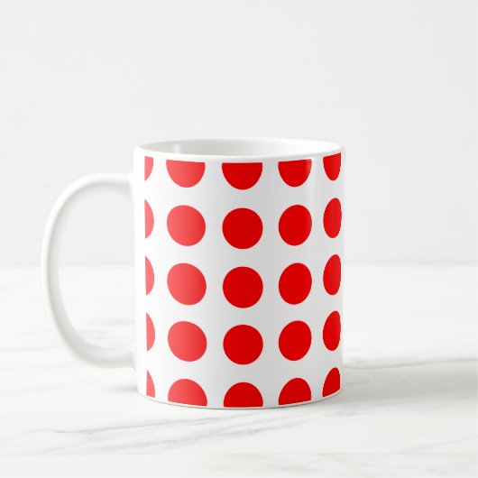Rood op Witte Grote Grootte Horizontale Polka Dots Koffiemok (Links)