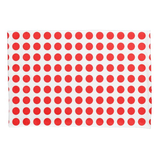 Rood op Witte Grote Grootte Horizontale Polka Dots Kussensloop (Voorkant)