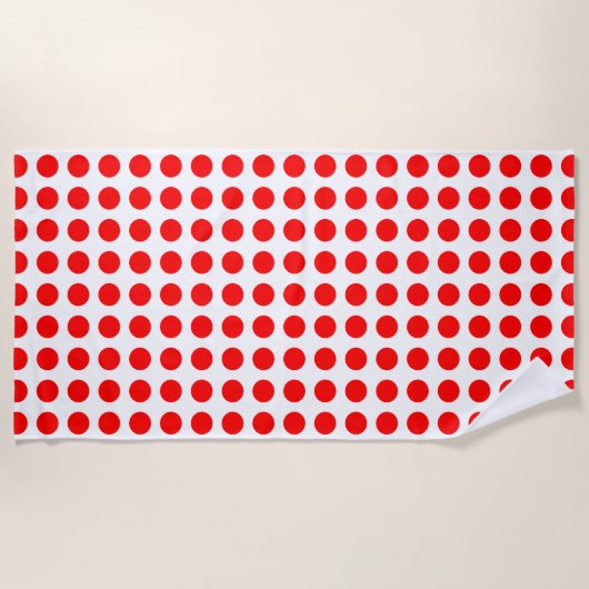 Rood op Witte Grote Grootte Horizontale Polka Dots Strandlaken (Voorkant)