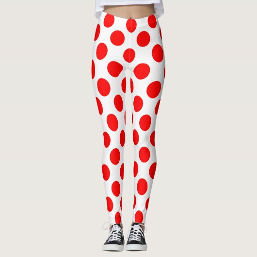 Rood op Witte Grote Grootte Polka Dots Leggings (Voorkant)