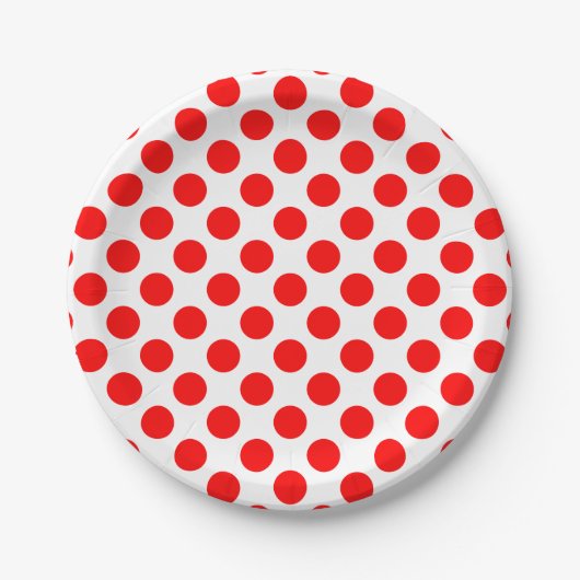 Rood op Witte Grote Grootte Polka Dots Papieren Bordje (Voorkant)