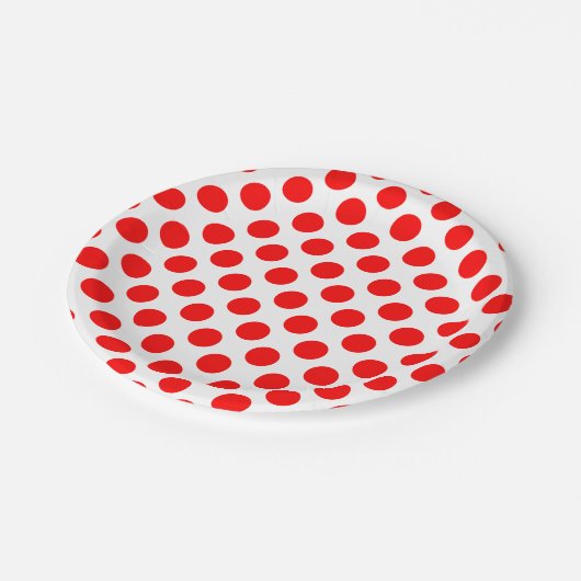 Rood op Witte Grote Grootte Polka Dots Papieren Bordje (Gekanteld)