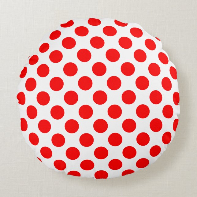 Rood op Witte Grote Grootte Polka Dots Rond Kussen (Voorkant)