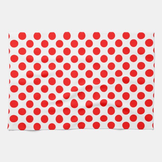 Rood op Witte Grote Grootte Polka Dots Theedoek (Horizontaal)