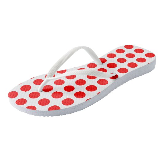 Rood op witte grote horizontale stippen teenslippers (Schuin)
