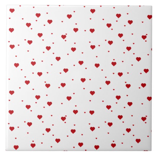 Rood op witte harten patroon tegeltje (Voorkant)