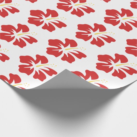 Rood op witte hibiscus cadeaupapier (Hoek)