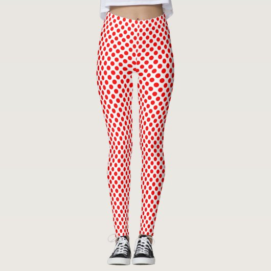 Rood op Witte Kleine Grootte Polka Dots Leggings (Voorkant)