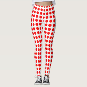 Rood op witte middelgrote grootte horizontale polk leggings
