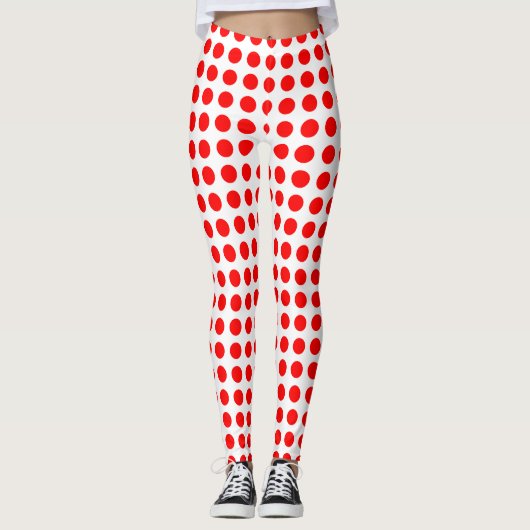 Rood op witte middelgrote grootte horizontale polk leggings (Voorkant)