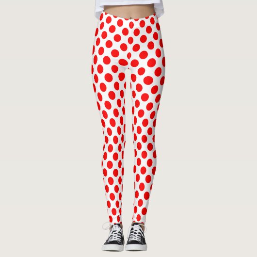 Rood op witte middelgrote grootte polka stippen leggings (Voorkant)