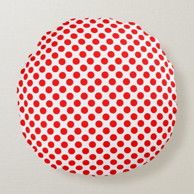 Rood op witte middelgrote grootte polka stippen rond kussen (Voorkant)
